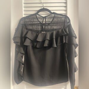 Mustard Seed Size Small Black Ruffle & Lace Blouse Size S small